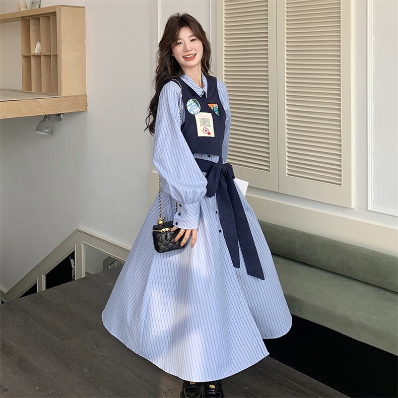 假两件绣标连衣裙2C198-5887-P145K218,女装连衣裙,2C198