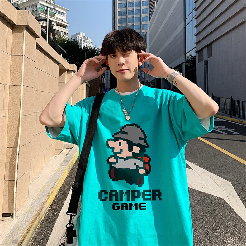 wassupcandy短袖t恤男士夏季薄款国潮半袖宽松休闲五分袖情侣装,男装T恤,电商B219