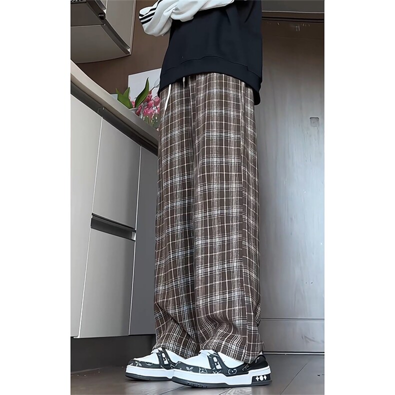 视频图-复古撞色格子抽绳松紧休闲裤男8068-P38,男装休闲裤,电商B380（原B361）