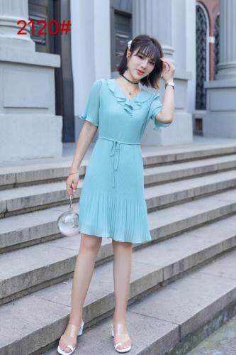 木耳边领系腰显瘦连衣裙，女装连衣裙，罗兰春天