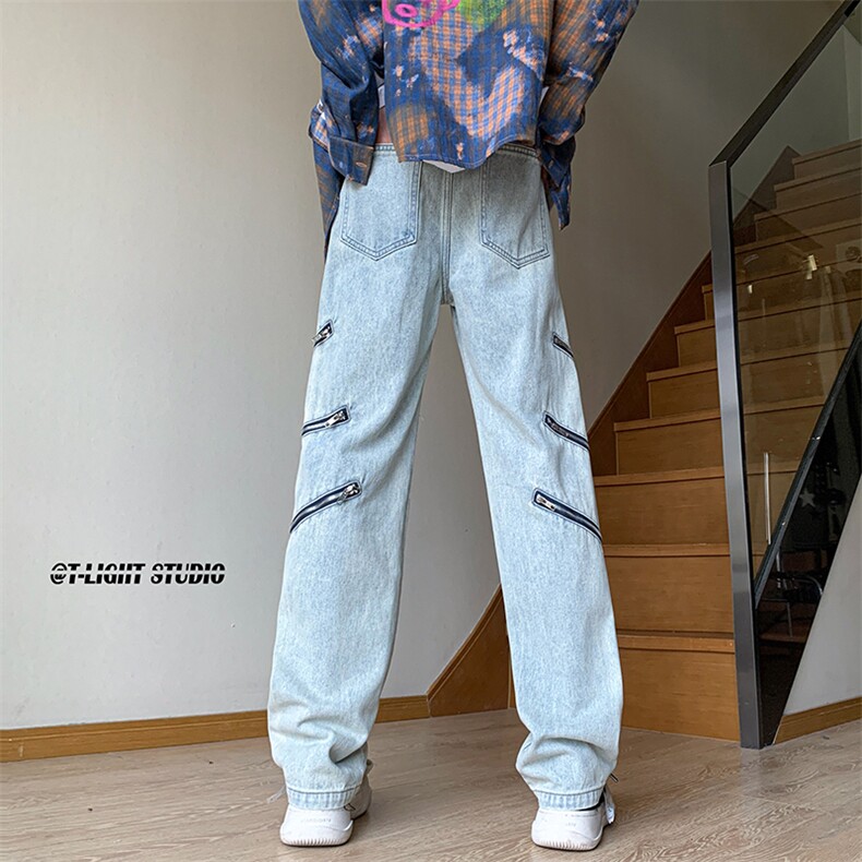B221美式ins高街暗黑小众个性拉链直筒牛仔裤LK23054-P70控98,男装牛仔裤,电商B221