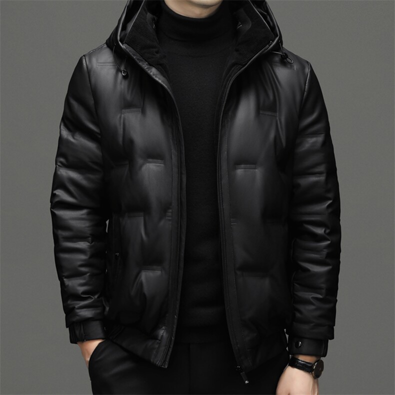 加大码冬季男士白鸭绒皮羽绒服品质休闲连帽加绒保暖商务简约男装,男装羽绒服,钱塘6003（原4033）