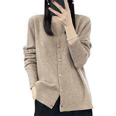 100%纯羊毛开衫毛衣女V领24秋冬新款纯色针织羊绒衫外套宽松上衣，女装羊毛衫，绒汀羊绒