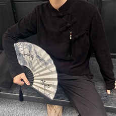 秋冬中式立领盘扣男女套头卫衣复古流苏压襟禅意上衣，男装卫衣，电商A246