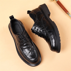 头层牛皮秋季男士休闲皮鞋真皮厚底男款商务男鞋单鞋图片