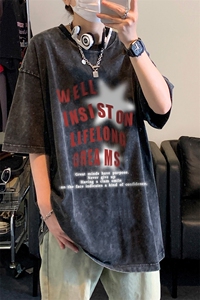 水洗做旧星星短袖t恤男夏季美式复古欧美高街潮牌hiphop重磅半袖图片
