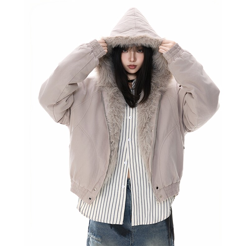美式毛领座山雕连帽棉服女2025冬季新款短款夹克厚外套YD01-P140,男装夹克,星座509