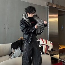 现货潮连帽仿兔毛座山雕皮棉服cleanfit短宽棉衣MY284/P150，男装棉衣，星座205-3