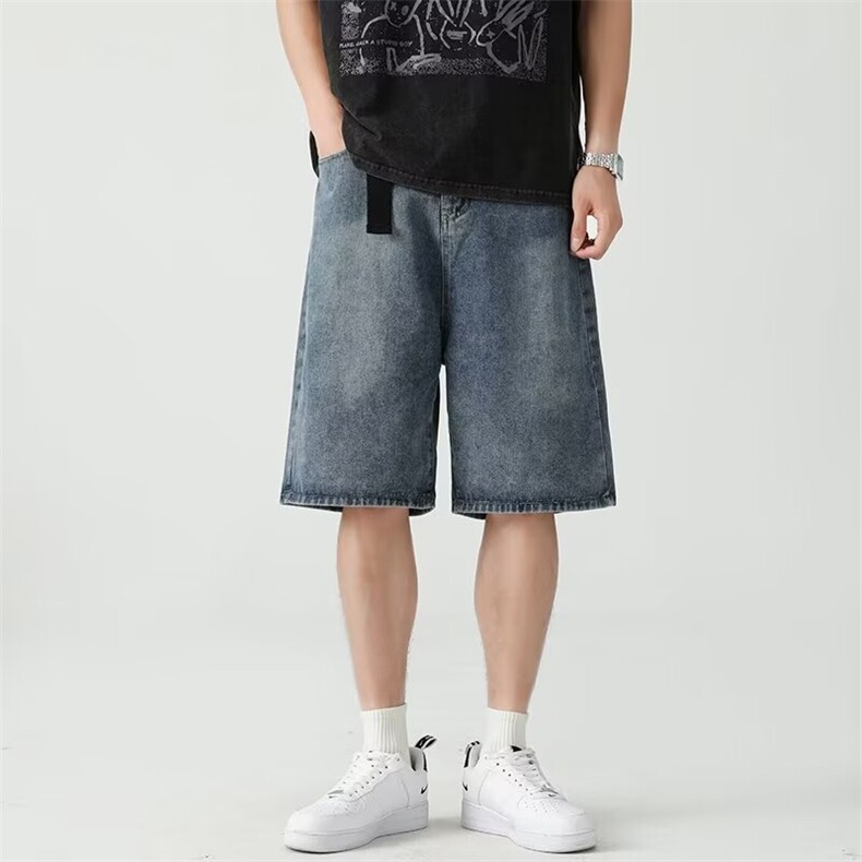 潮牌复古纯色做旧水洗直筒牛仔短裤男街头宽松五分裤N501，男装牛仔裤，星座1116A-1（原606A）