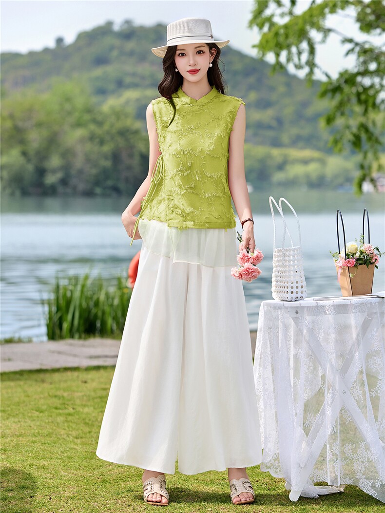 现货2026年夏季新中式上衣麻料阔腿裤子，可分开卖,女装套装/套裙,艾仟回(原伊仟回)