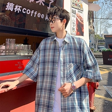 短袖衬衫男夏季新款格子磨毛衬衣DX002-特批26无差价，男装衬衫，星座214-3