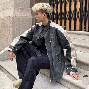 WT89-P75 美式复古高街PU磨砂皮夹克男女秋季设计感宽松皮衣图片