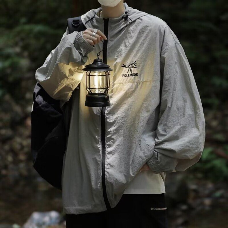 胖子刺绣冰丝冲锋衣男女情侣生连帽防紫外户外情侣防晒服FS215，男装防晒衣，星座601-1