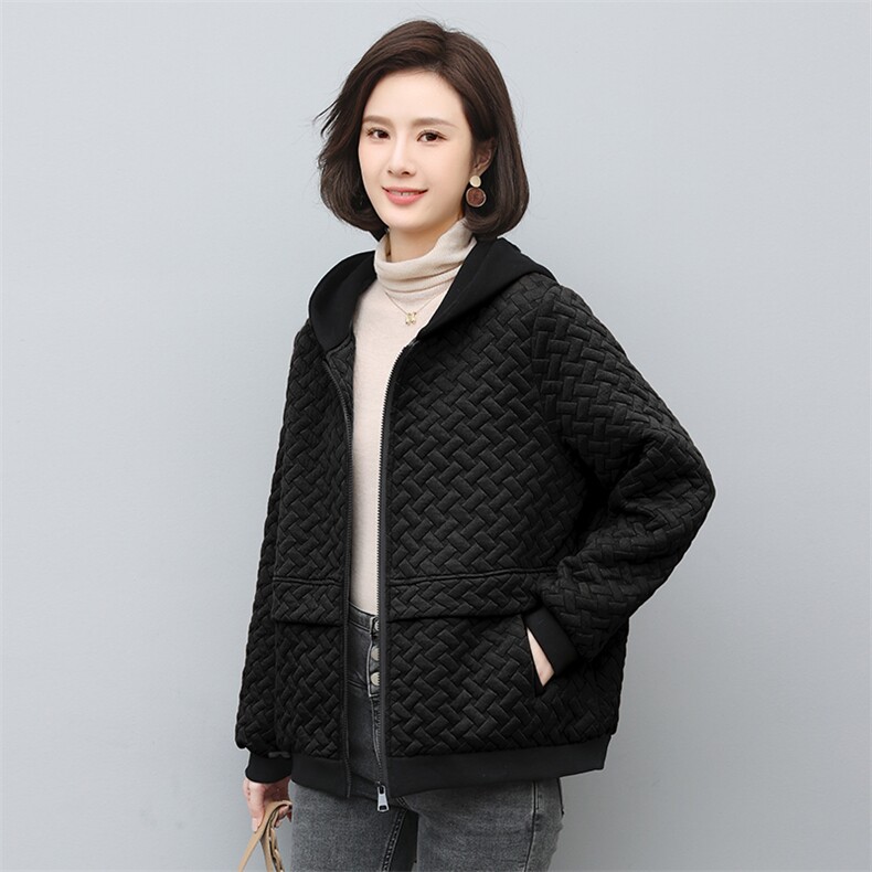 2022年冬季简约纯色拉链连帽宽松夹棉棉服,女装棉衣/棉服,依倍林
