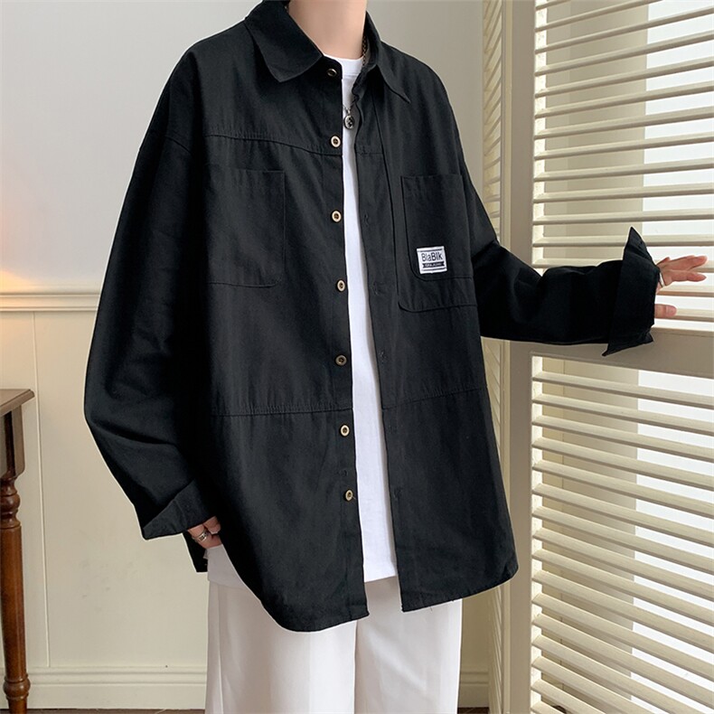 CS4005-P60秋季日系工装长袖衬衫纯棉男士大码宽松版外套M-5XL,男装衬衫,电商B280-1（原A049）