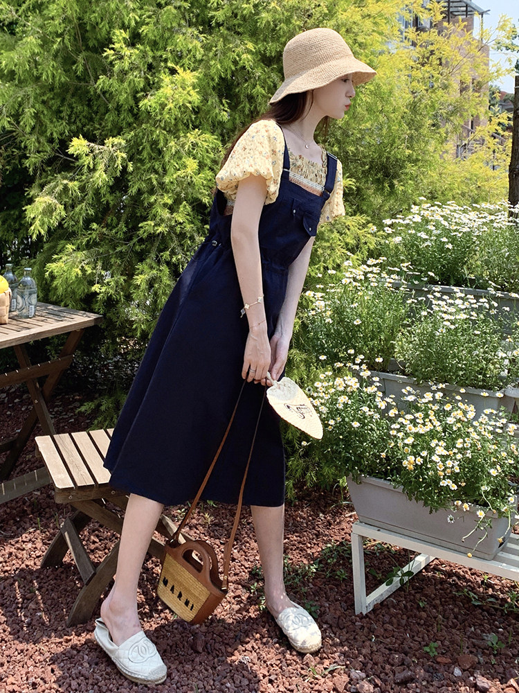 日系减龄学院风背带连衣裙女2025夏季新款韩版收腰显瘦盐系长裙子,女装连衣裙,浙宝192（原082）