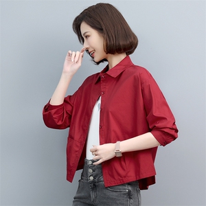春秋薄款衬衫外套女2023新款时尚宽松显瘦短款小个子纯棉气质上衣图片