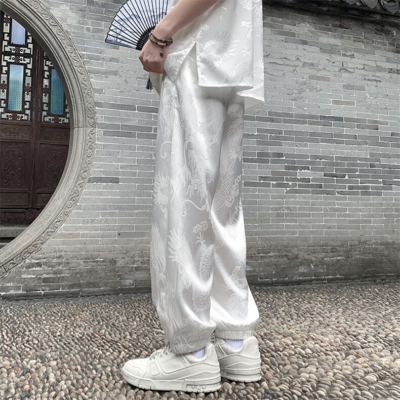2024春夏衔接外景新中式龙提花冰丝裤M-5XHK24182-P50,男装休闲裤,电商A022