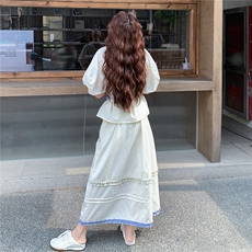 蓝色高级感衬衫套装裙女2025夏季新款巨好看气质绝美半身裙两件套，女装套装/套裙，慧尚依恋