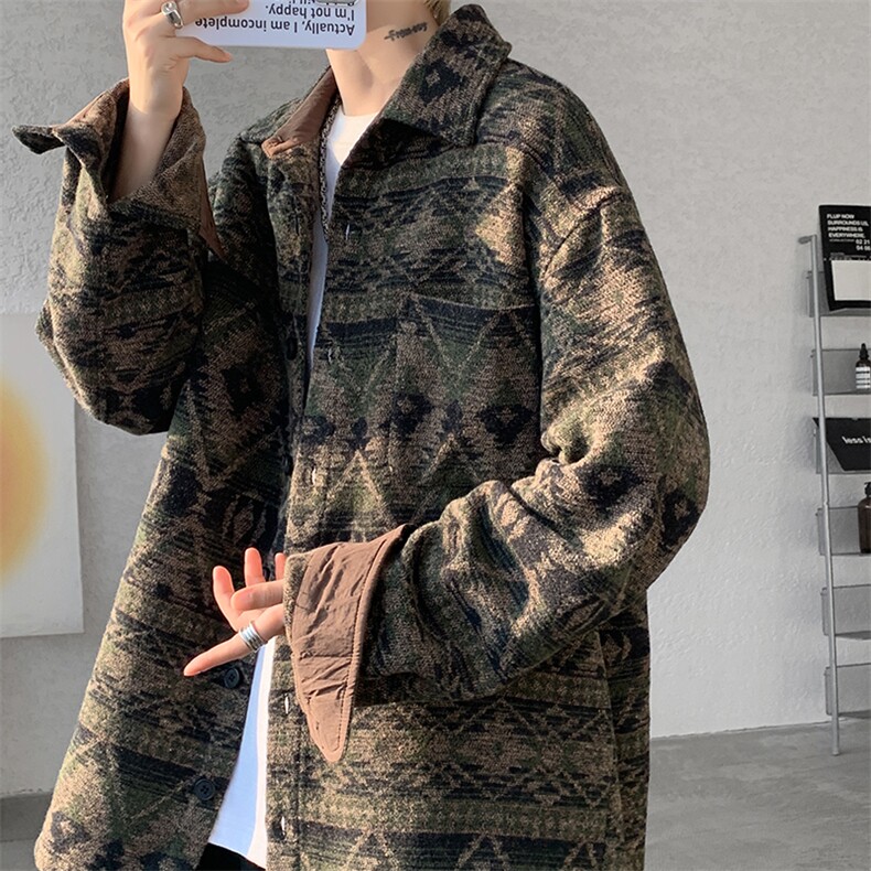 8XL-M复古大码民族风衬衫男款秋冬季加厚粗呢藏式外套CS29001P68图片