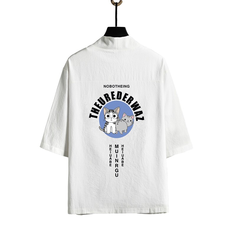 HF59160-P40风汉服男开衫外套七分袖道袍网格挂拍,男装民族服装,电商A040A