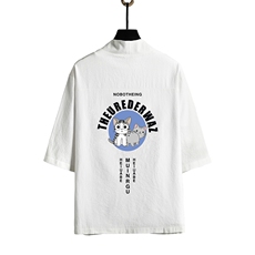 HF59160-P40风汉服男开衫外套七分袖道袍网格挂拍，男装民族服装，电商A040A