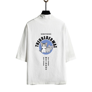 HF59160-P40风汉服男开衫外套七分袖道袍 网格挂拍图片