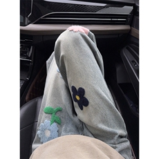 B221美式ins高街暗黑毛巾绣宽松直筒牛仔裤LK25497-特P45控89，男装牛仔裤，电商B221