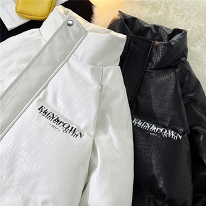 1港风鳄鱼纹手塞棉大码M-5XL夹克PU皮棉服外套男8507P120控158图片