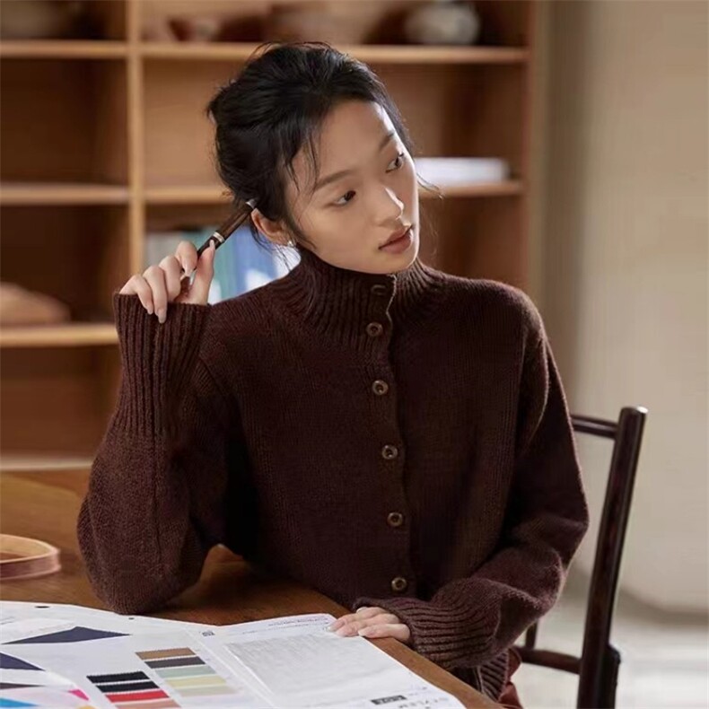 高领毛衣女短款2024秋冬新款宽松百搭加厚保暖打底，女装羊毛衫，旭驰羊绒