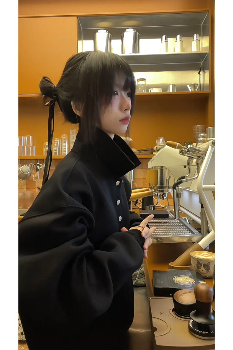 重磅翻领纽扣卫衣男春季潮牌美式复古cleanfit宽松休闲运动上衣服,女装短外套,电商A102B