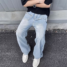 秋款男牛仔裤工装流苏拼接直筒宽松长裤NK0016P55，男装牛仔裤，星座1013-1