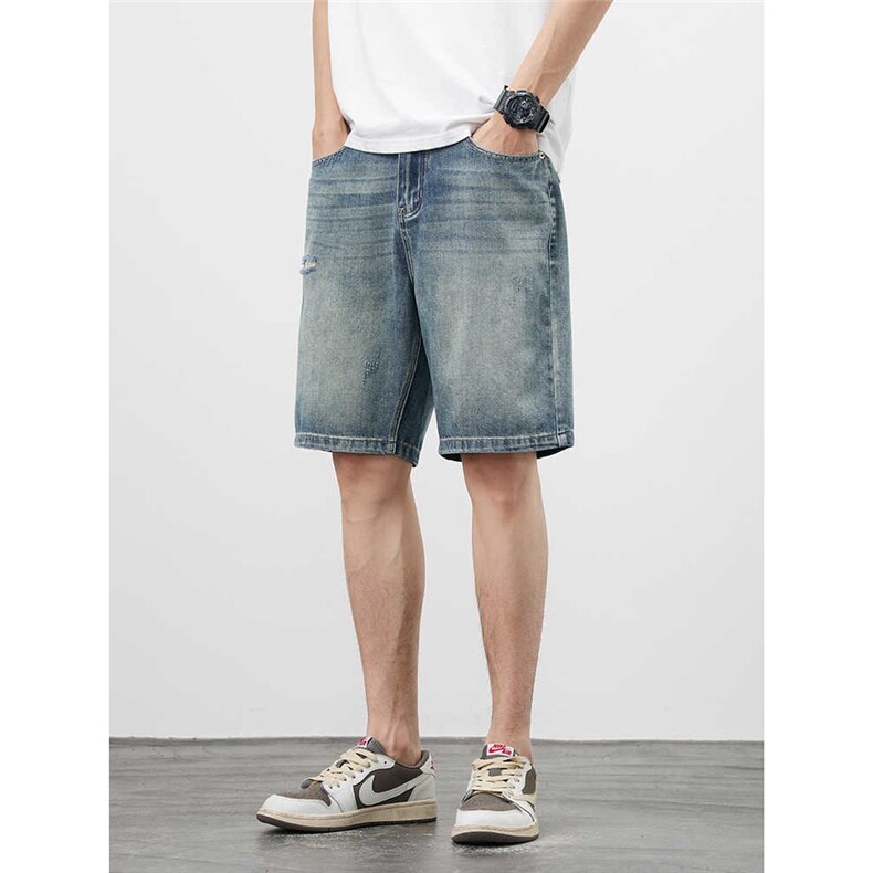牛仔短裤男2025新款夏季休闲五分裤潮流宽松直筒裤GA964-P45,男装牛仔裤,星座208-5