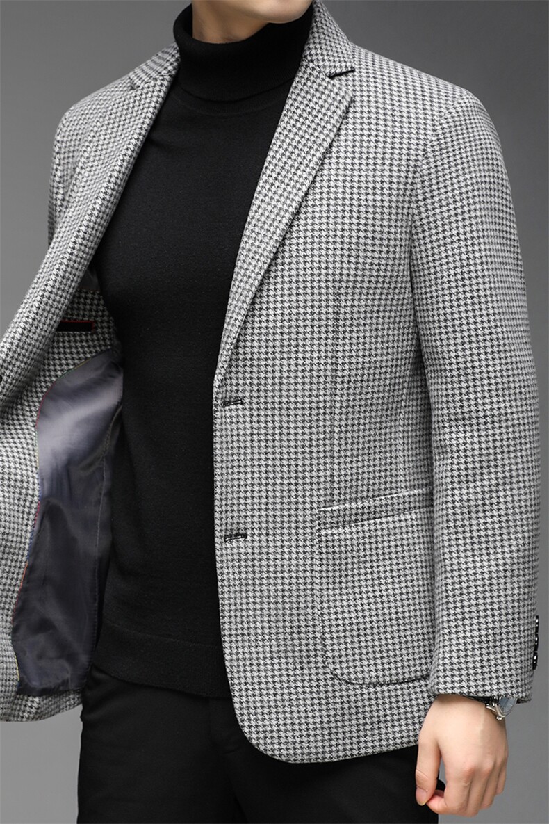 秋冬季新款男士宽松休闲格子西服上衣中年爸爸装厚款保暖西装外套,男装西服,电商B212（原钱塘6029）