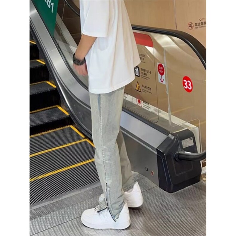 1506A/G9930/P44弯刀牛仔裤复古做旧黄泥染拉链开叉男直筒裤子,男装牛仔裤,星座1506A