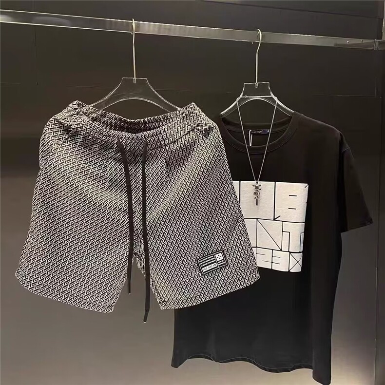 格子系休闲短裤男短袖外穿五分裤2025夏季新款男士运动套装沙滩裤，男装牛仔裤，星座506A