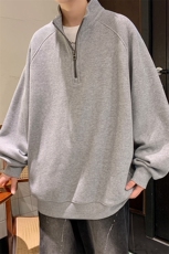 8XL-M特大码卫衣男纯色百搭条纹肌理立领拉链长袖T恤男WY08P55，男装T恤，电商D206-1