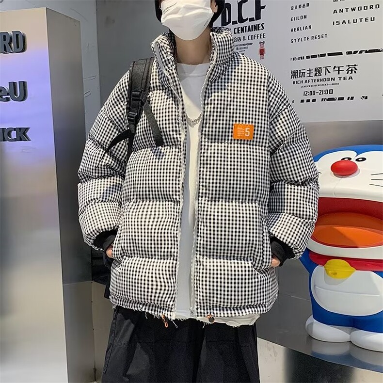 加绒加厚冬款男棉服条纹格子立领棉袄保暖面包服外套MA541 P68图片
