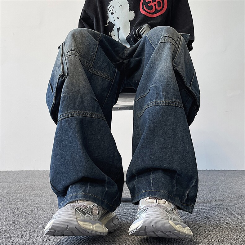 17-2-K24302-P70渐变色高街宽松阔腿牛仔裤男工装休闲裤,男装牛仔裤,星座217-2
