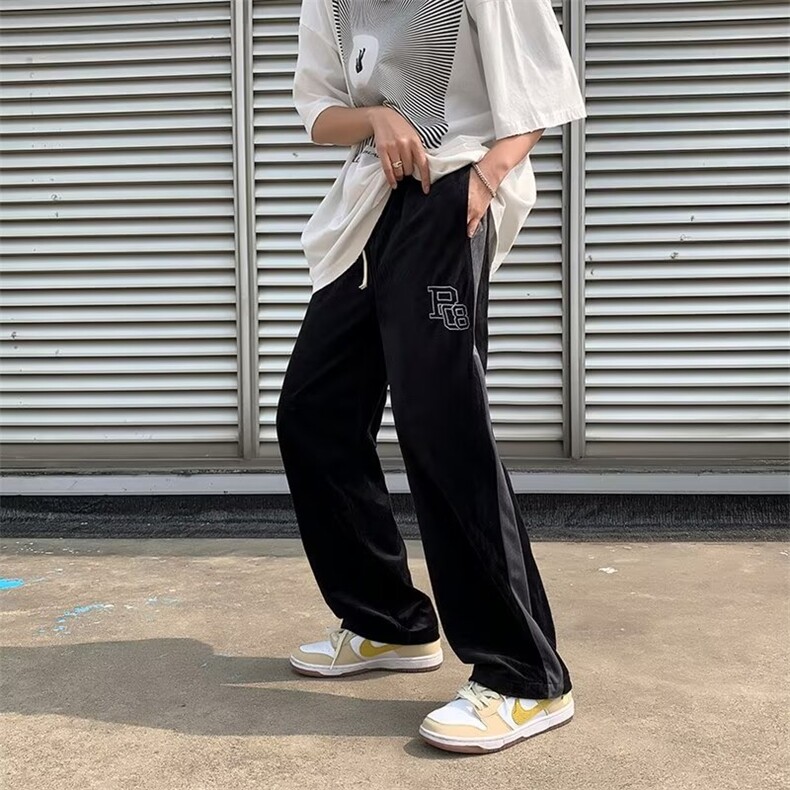 男春夏新款青少年时尚宽松潮牌丝绒拼接裤休闲裤MK39P28,男装休闲裤,星座1116-2