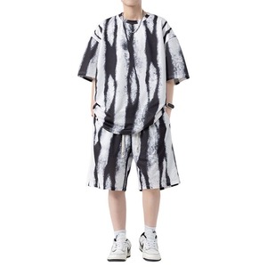 套装男夏季新款港风宽松设计休闲短袖T恤五分裤一套TZ6011特P40图片