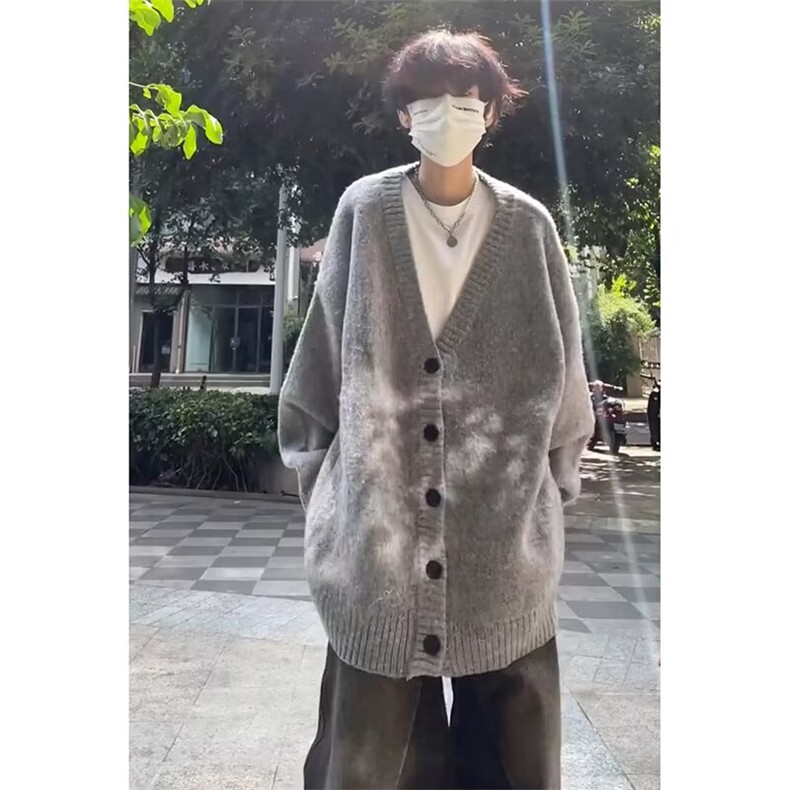 日韩系潮流大V领扣子开衫毛衣男女休闲针织开衫外套6012-P52网图,男装针织衫/毛衣,电商B245