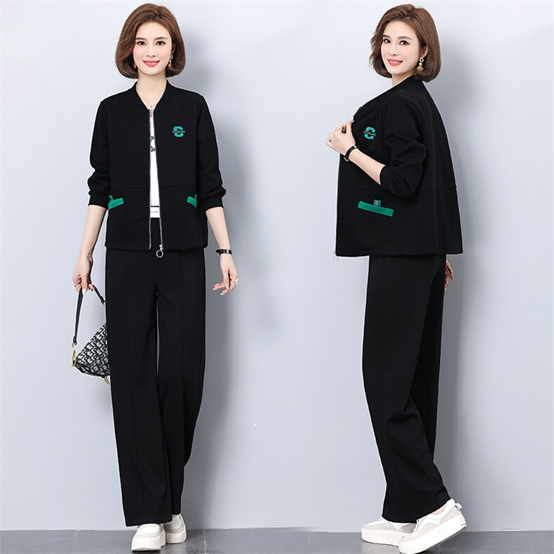 中年妈妈春装外套中老年休闲运动服套装女春秋气质大码上衣两件套,女装运动套装,妃曼