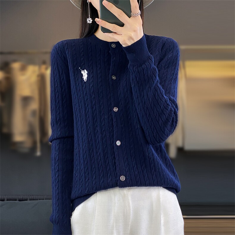 2024秋冬新款羊毛女士圆领纽扣羊毛开衫,女装羊毛衫,润辉羊绒