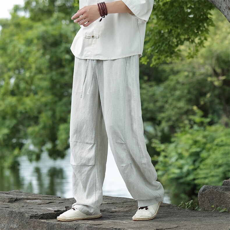 纯亚麻宽松弯刀裤休闲裤星座815-8610p100,男装休闲裤,星座815（原A203）
