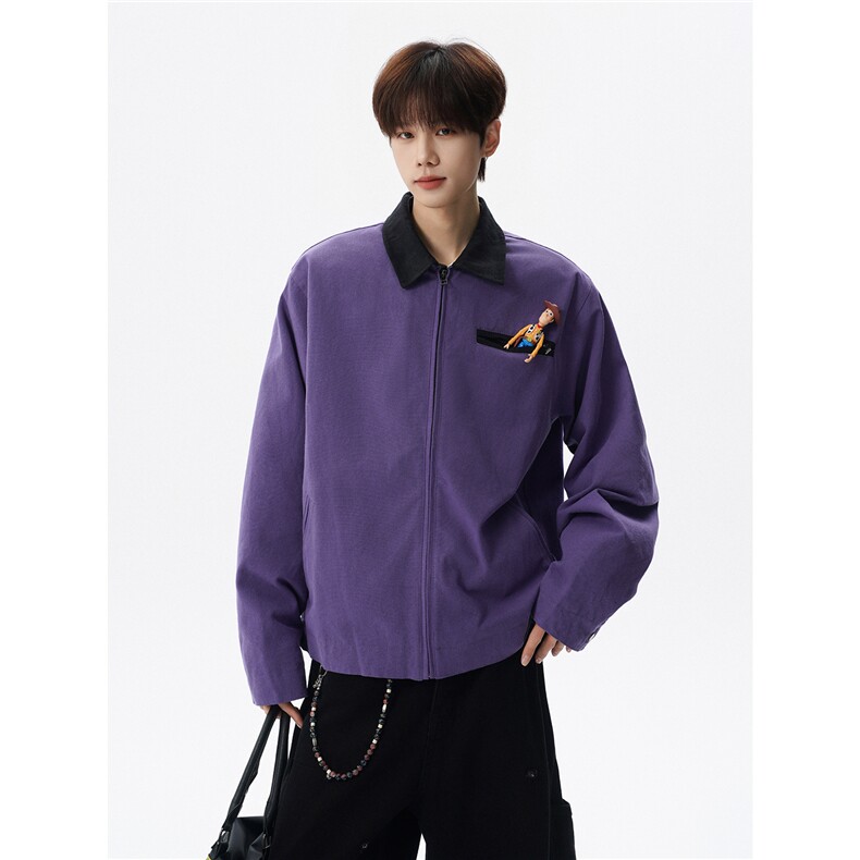 撞色水洗做旧帆布短款夹克男款vintage美式复古工装休闲外套JK003,男装夹克,电商B312