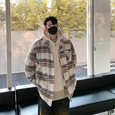 棉服潮牌连帽美式加厚复古格子宽松型时尚潮流ins翻领简约常规，男装棉衣，星座218-1（原230）