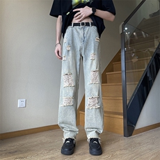 男牛仔裤破洞渐变色流苏长裤NK10P45，男装牛仔裤，星座1013-1