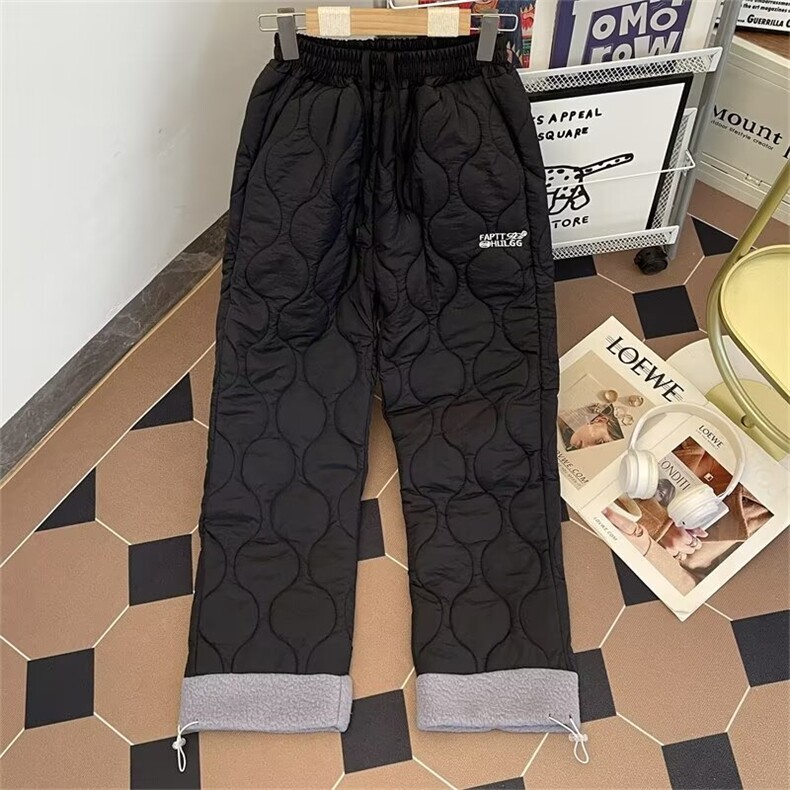 加绒冬加棉拼接羊羔绒棉裤女菱格刺绣夹棉保暖长裤H0054P48,男装棉衣,星座1013-1