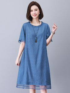 奥特莱斯美国日本出口胖MM妈妈夏装棉麻连衣裙女宽松显瘦大码女装图片
